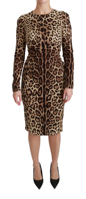 Brown Leopard Bodycon Silk Dress