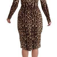 Brown Leopard Bodycon Silk Dress