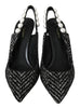 Black Chevron Pearls Heels Slingback Shoes