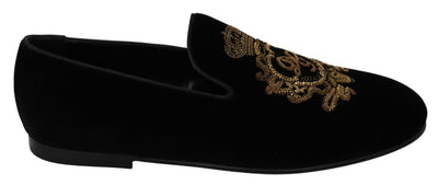 Black Velvet Gold DG Logo Slippers Loafers  Shoes