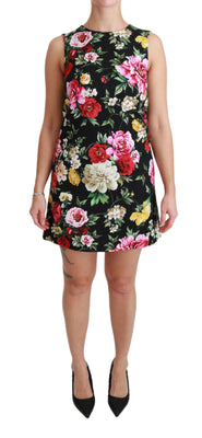 Black Floral Brocade Mini Shift Dress