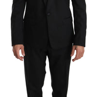 Black Wool One Button Slim Martini Suit