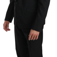 Black Wool One Button Slim Martini Suit