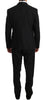 Black Wool One Button Slim Martini Suit