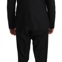 Black Wool One Button Slim Martini Suit