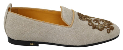 Beige Leather Woven DG Crown Slippers Loafers Shoes