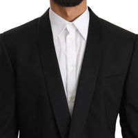 Black Wool One Button Slim Martini Suit