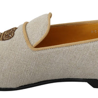 Beige Leather Woven DG Crown Slippers Loafers Shoes
