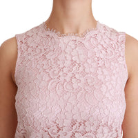 Pink Floral Lace Shift Gown Mini Dress