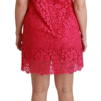 Pink Floral Lace Shift Gown Mini Dress