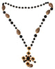 Gold Brass Black Beads Crystal Cross Chain Necklace