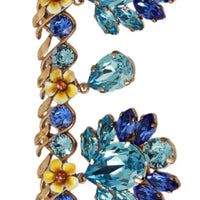Gold Blue Chain Crystal Floral Charms Bracelet