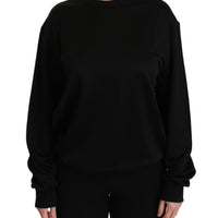 Black Cotton Crewneck Pullover Sweater