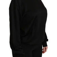 Black Cotton Crewneck Pullover Sweater