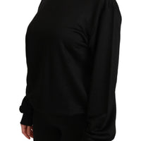 Black Cotton Crewneck Pullover Sweater