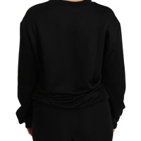 Black Cotton Crewneck Pullover Sweater