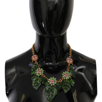 Floral Crystal Charm Gold Brass Statement Necklace