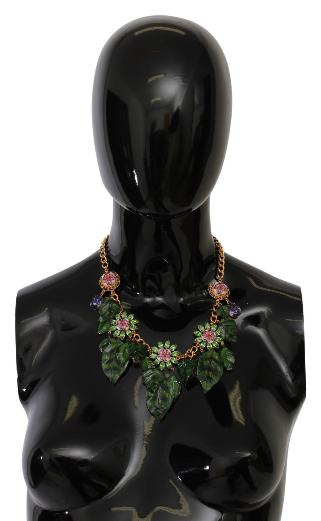 Floral Crystal Charm Gold Brass Statement Necklace