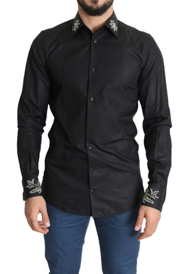 Black Crystal Embellished GOLD Dress Shirt