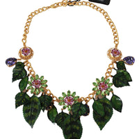 Floral Crystal Charm Gold Brass Statement Necklace