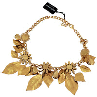 Floral Crystal Charm Gold Brass Statement Necklace