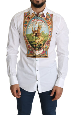 White Printed Crest Formal GOLD Dress Shirt