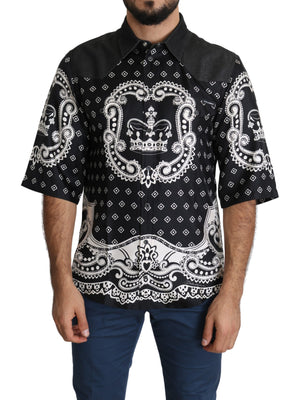 Black Bandana Print Silk Men Casual Shirt