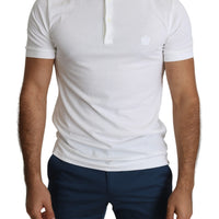 White Cotton Crown Logo Top Polo  T-shirt