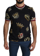 Black Cotton Jersey Crown Print T-shirt