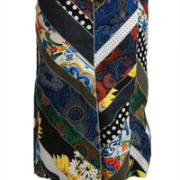 Multicolor Silk Geometric High Waist Maxi Skirt