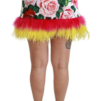 Multicolor Roses Floral Brocade High Mini Skirt