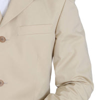 Two Piece 3 Button Beige Cotton Solid Suit