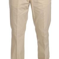 Two Piece 3 Button Beige Cotton Solid Suit