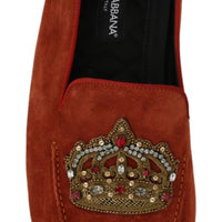 Orange Leather Moccasins Crystal Crown Slippers Shoes