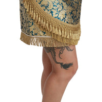 Blue High Waist Jacquard Tassel Gold Skirt