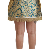 Blue High Waist Jacquard Tassel Gold Skirt