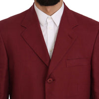 Two Piece 3 Button Bordeaux Linen Solid Suit