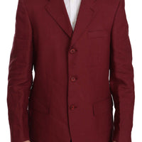 Two Piece 3 Button Bordeaux Linen Solid Suit