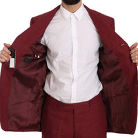 Two Piece 3 Button Bordeaux Linen Solid Suit