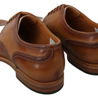 Brown White Leather Derby Brogue Shoes