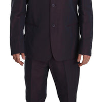 Purple Solid Two Piece 3 Button Linen Suit