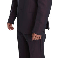 Purple Solid Two Piece 3 Button Linen Suit