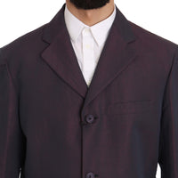 Purple Solid Two Piece 3 Button Linen Suit