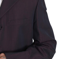 Purple Solid Two Piece 3 Button Linen Suit