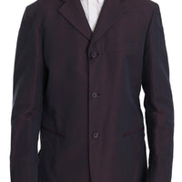 Purple Solid Two Piece 3 Button Linen Suit