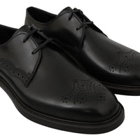 Black Leather Derby Formal Brogue Shoes