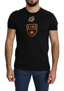 Black King Crown Patch Men Top Cotton  T-shirt