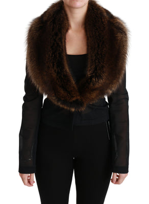 Black Fur Cropped Blazer Coat Nylon Jacket