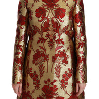 Red Gold Floral Brocade Cape Coat Jacket