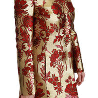 Red Gold Floral Brocade Cape Coat Jacket